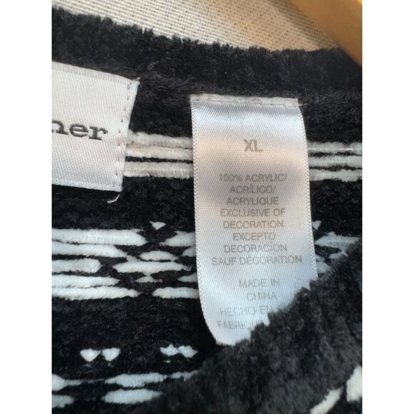 Alfred Dunner Women Zip Up Fair Isle Chenille Cardigan Sweater Sz XL Black White - Picture 4 of 10